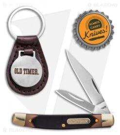 Old Timer Traditional Pocket Knife/Leather Keychain Set -Schrade Old Timer Trapper w Leather Keychain BHQ 123465 td size