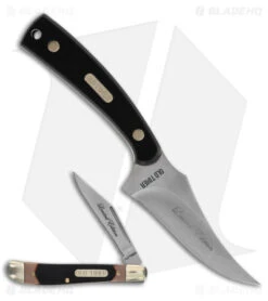 Old Timer Sharpfinger Fixed Blade Knife & Pocket Knife Combo - Black/Brown
