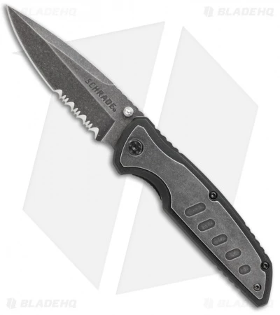 Schrade Stonewash Liner Lock Knife Black G-10 (3.5" Stonewash Serr) SCH505S 3 Schrade Stonewash Liner Lock Knife Black G-10 (3.5" Stonewash Serr) SCH505S