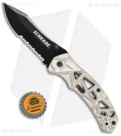 Schrade Shizzle MAGIC Spring Assisted Knife Champagne (3.375" Black Serr) -Schrade Schrade Shizzle MAGIC SA Champagne Black Serr SCHA11CS BHQ 61994 jr bottlecap