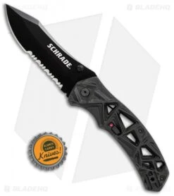 Schrade Shizzle MAGIC Spring Assisted Knife Black (3.375" Black Serr) -Schrade Schrade Shizzle MAGIC Sa Black Black Serr SCHA11BS BHQ 61992 jr bottlecap