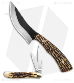 Schrade Uncle Henry 2pc. Modified Drop Point Fixed Blade/Folder Combo