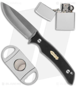 Schrade Uncle Henry 3 Piece Fixed Blade Knife & Cigar Cutter & Lighter - Black