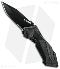Schrade SCHA3BS Black Tanto MAGIC Spring Assisted Knife (2.9" Black Serr)