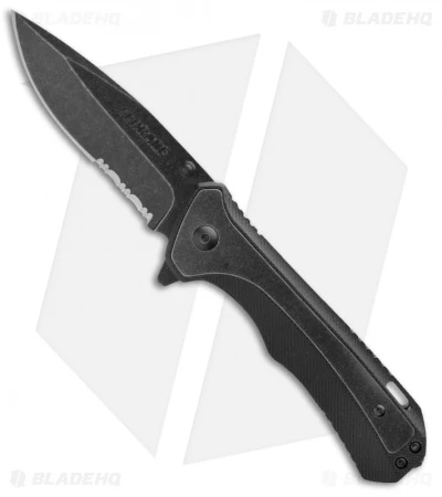 Schrade Drop Point Liner Lock Knife (3.75" Black Serr) SCH501S 3 Schrade Drop Point Liner Lock Knife (3.75" Black Serr) SCH501S